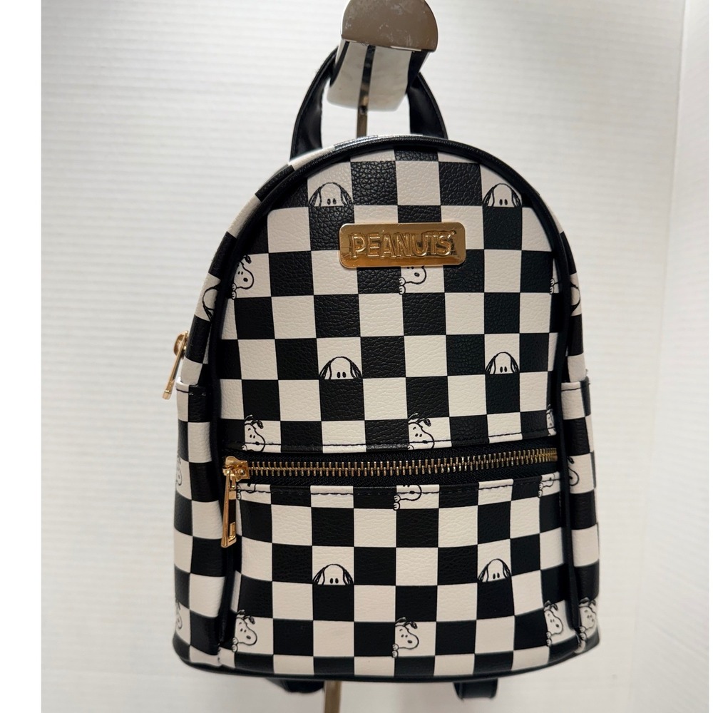 Peanuts Snoopy Mini Backpack Small Black White Checkerboard School Y2K Kidcore